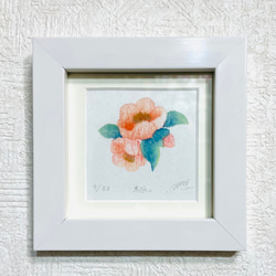 四季を彩る花版画　額付き　木瓜の花　ホワイト額 1枚目の画像