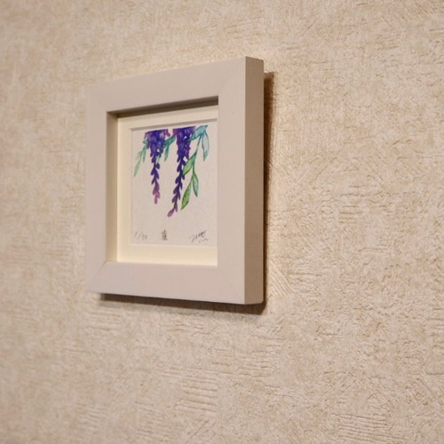 版画　立て　特寸法　赤と白色の花　額装仕上げ品 立体額 ボックス 25角 額縁 アクリル 正方形 ウェルカム ボード