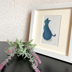 小さな猫の木版画　インテリアやプレゼントにぴったり 2枚目の画像