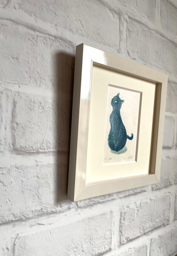 小さな猫の木版画　インテリアやプレゼントにぴったり 4枚目の画像
