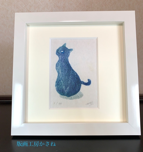 小さな猫の木版画　インテリアやプレゼントにぴったり 6枚目の画像