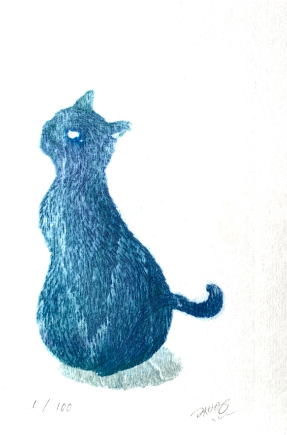 特別価格☆【版画（額縁無し）】夢見の水瓶（猫） おそう - 版画
