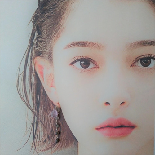 ピンクアメジスト＆トルマリンクォーツ天然石ピアス A174