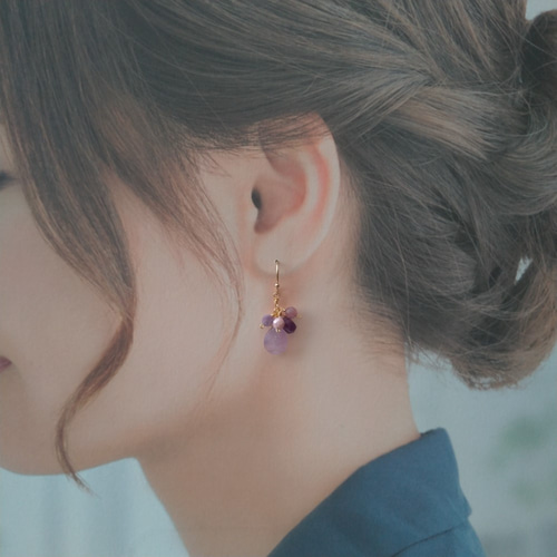 二色のアメジスト＆ピンクトルマリンの天然石ピアス A076 ピアス