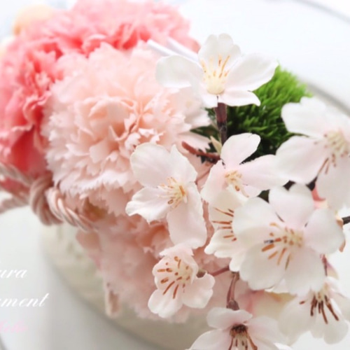 再販2】《横長タイプ》桜♡sakuraアレンジメント アートフラワー