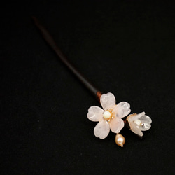 天然石ローズクォーツ　桜のかんざし　木製　檀木　簪　和装髪飾り　ヘアアクセサリー 10枚目の画像