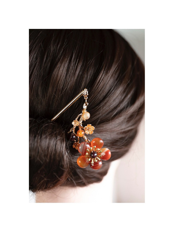 天然石メノウによる花のかんざし　簪　ヘアアクセサリー　髪飾り 5枚目の画像