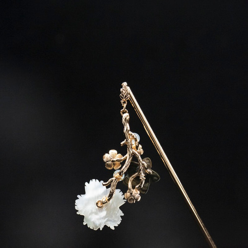蝶貝細工シェルフラワーの花枝 かんざし 簪 和装髪飾り ヘア