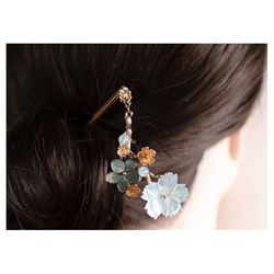 蝶貝細工シェルフラワーの花枝　かんざし　簪　和装髪飾り　ヘアアクセサリー 9枚目の画像