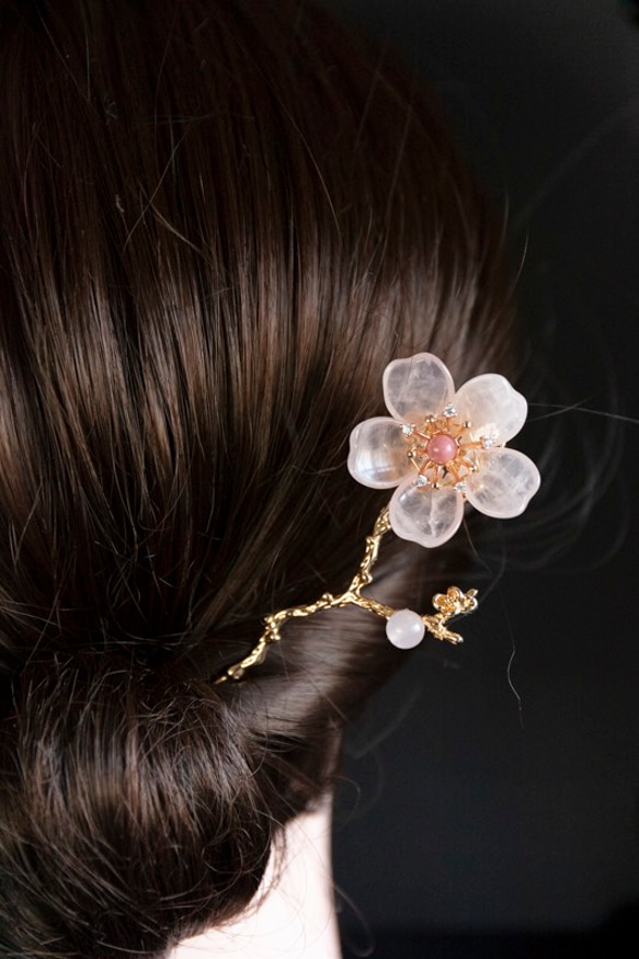 ローズクォーツの桜のかんざし 和装髪飾り　簪 9枚目の画像