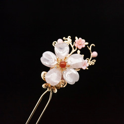 天然石ローズクォーツの桜のかんざし 和装髪飾り　簪　二本挿し 1枚目の画像