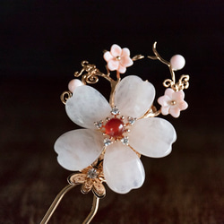 天然石ローズクォーツの桜のかんざし 和装髪飾り　簪　二本挿し 9枚目の画像