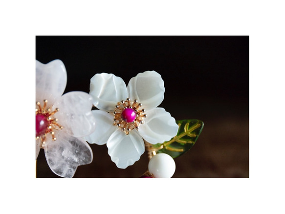 ローズクォーツと馬蹄螺の桜のかんざし　天然石　U字　簪　 8枚目の画像