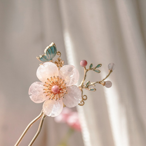 天然石☆お花ビーズ3連＊タッセル＊かんざし 天然石☆お花ビーズ3連＊タッセル＊かんざし 天然石☆お花ビーズ3連