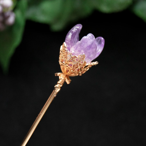 花 かんざし 紫 アメジスト 本翡翠 – TAMARUSAN