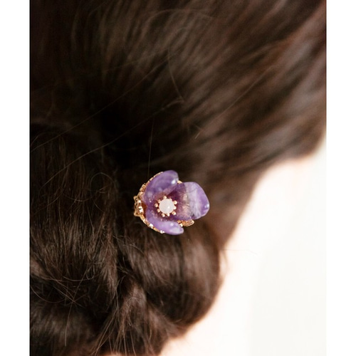 天然石アメジスト アヤメ かんざし 簪 ヘアアクセサリー