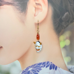 般若面と炎(ほむら)のピアス ピアス（フック・チェーン