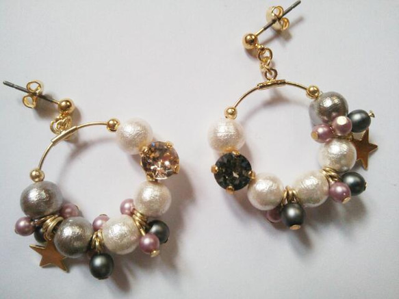 ＊cotton pearl ring＊ピアス【n.03-GY】 2枚目の画像