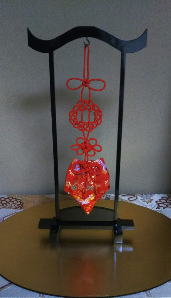 かりろく（掛け香）松竹梅 鶴 赤（wall-hanging incense bag)　 5枚目の画像