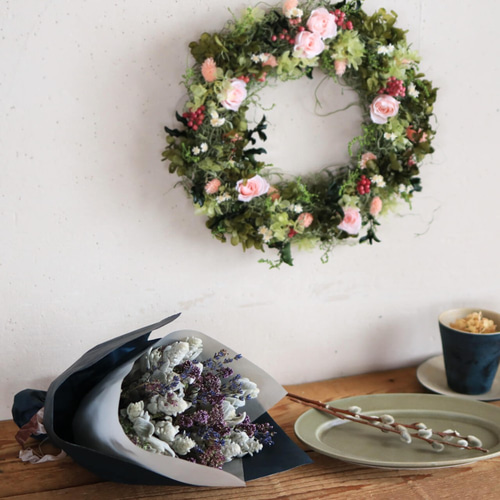 シルバーリーフのシックなブーケ ＊ ドライフラワー おしゃれで