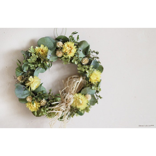 陽だまりのリース＊元気の出るイエローとグリーンのナチュラルドライ  