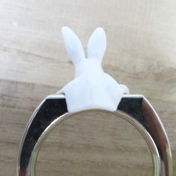 【Animal】スマホ・リング　-1002　ウサギ　ホワイト 5枚目の画像