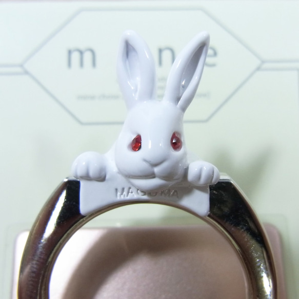 【Animal】スマホ・リング　-1002　ウサギ　ホワイト 6枚目の画像