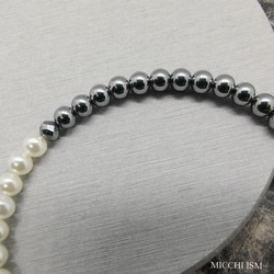 珍珠 珍珠 &amp; 太赫茲珍珠手鍊 手工製作 男士女士 簡約 日本製造 奢華 優雅 時尚 第4張的照片