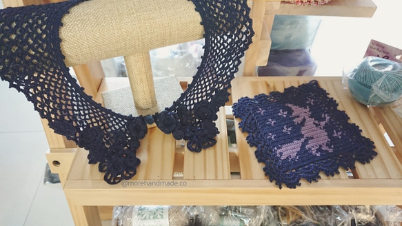 日系蕾絲造型領 深藍navy (現貨) 手織 精緻 造型搭配 假領子 氣質 外搭 第3張的照片
