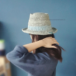 MH make 波喀派帽 porkpie hat 灰藍 (訂製) 沿帽 fedora 草帽 夏日 手作 編織 第4張的照片