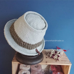 MH make 波喀派帽 porkpie hat 灰藍 (現貨) 沿帽 fedora 草帽 夏日 手作 編織 第2張的照片