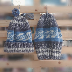 MH make 雪花毛帽 灰藍 (現貨) 特價 手織 冬天 beanie 第2張的照片