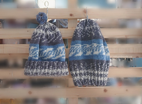 MH make 雪花毛帽 灰藍 (現貨) 特價 手織 冬天 beanie 第2張的照片