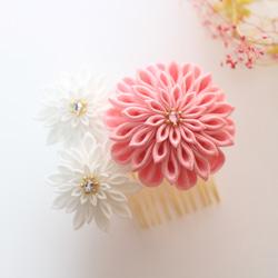 【受注】つまみ細工のお花髪飾り-ピンク&白-　成人式　卒業式　袴　振袖 3枚目の画像