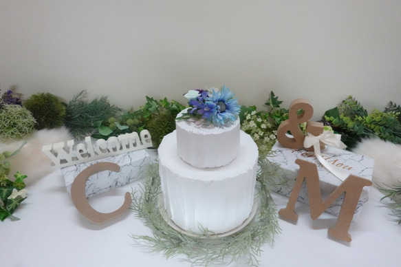 ドーム型花飾り [フェアリーブルー]　バースデーケーキやウエディングボードの飾りに 2枚目の画像
