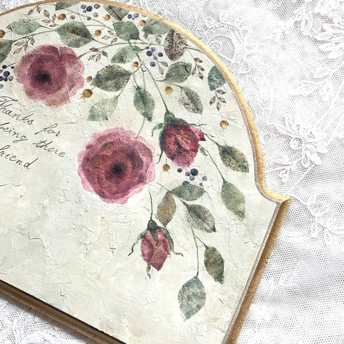 トールペイント、アンティーク風バラのショップボード、ネームプレート