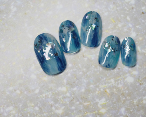 No.327 ネイルチップ　ジェルネイル　葡萄　　青　ニュアンス　キラキラ　秋 No.327 ネイルチップ ジェルネイル 葡萄 青 ニュアンス キラキラ 秋
