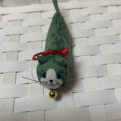 ハンドメイド　手作りキャット　目が合うと癒されます。癒し可愛い　creema限定　モスグリーン　即発送 2枚目の画像