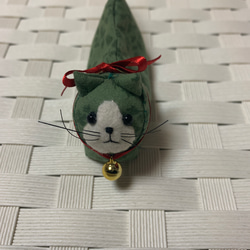 ハンドメイド　手作りキャット　目が合うと癒されます。癒し可愛い　creema限定　モスグリーン　即発送 4枚目の画像