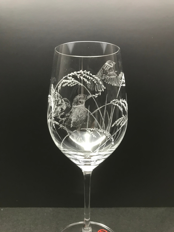 秋の実り　稲穂雀　大吟醸クリスタルグラス　日本酒　酒器 1枚目の画像