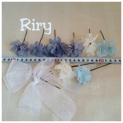 ラベンダーカラー、ブルー、水色、白♡プリザーブドフラワー紫陽花と白オーガンジーリボンセット 4枚目の画像