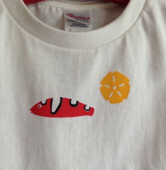 子供Tシャツ　つゆべらの幼魚とスカシカシパン 2枚目の画像