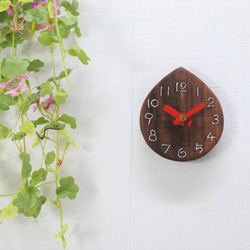 【再販】ドロップの時計　ウォールナット材　小さい時計　壁掛け時計 1枚目の画像