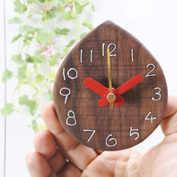 【再販】ドロップの時計　ウォールナット材　小さい時計　壁掛け時計 2枚目の画像