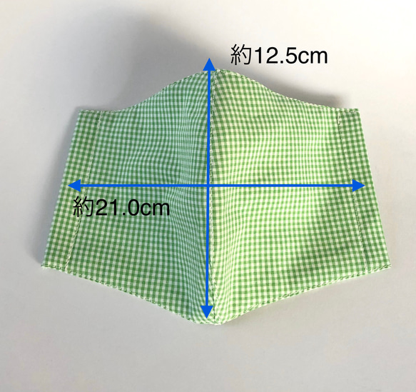 接触冷感素材対応　きみどり色　小さいギンガムチェック　大人用立体マスク　グリーンイエロー 5枚目の画像