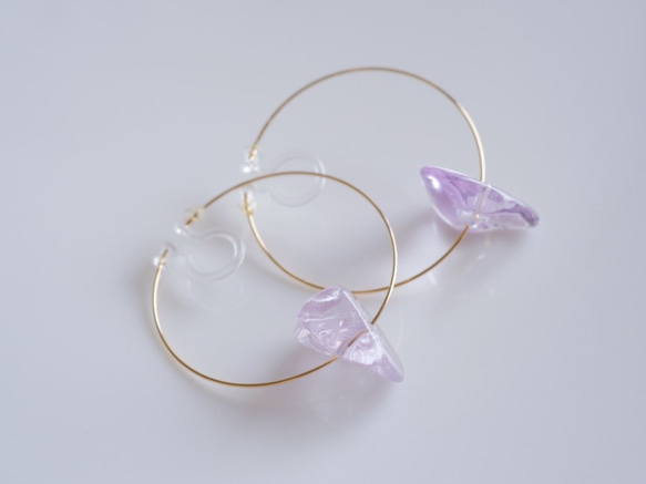 Amethyst hoop earring：アメジスト　フープ　イヤリング　ノンホールピアス 2枚目の画像