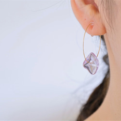 Amethyst hoop earring：アメジスト　フープ　イヤリング　ノンホールピアス 3枚目の画像