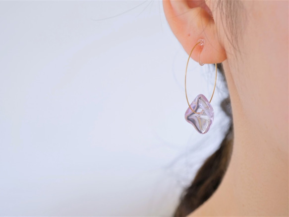 Amethyst hoop earring：アメジスト　フープ　イヤリング　ノンホールピアス 3枚目の画像