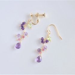 Amethyst×peridot×ruby earring：アメジスト×ルビー×ペリドット　イヤリング　ピアス 6枚目の画像