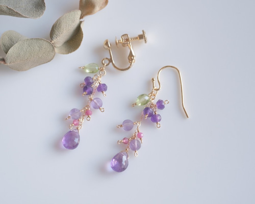 Amethyst×peridot×ruby earring：アメジスト×ルビー×ペリドット